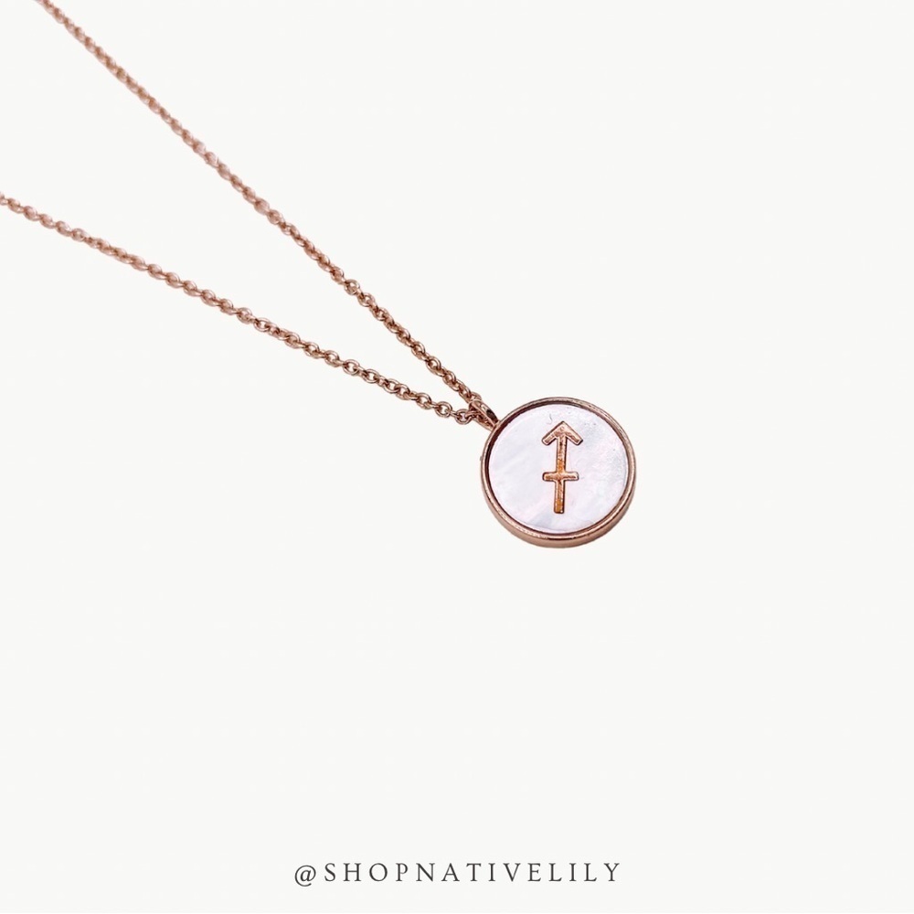 Pura Vida Sagittarius Zodiac Charm Necklace Rose Gold Mother Of Pearl Os
